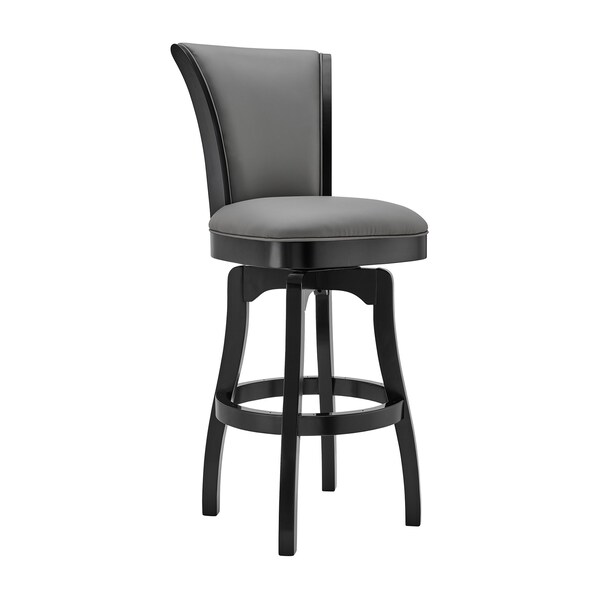 Armen Living Raleigh 30" Bar Height Swivel Barstool in Black Finish and Gray Faux Leather LCRABASIBLGR30 - main